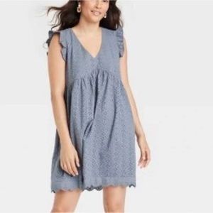 Knox Rose Mini Dress Jumper XL Blue Boho Sleeveless Eyelet Lace